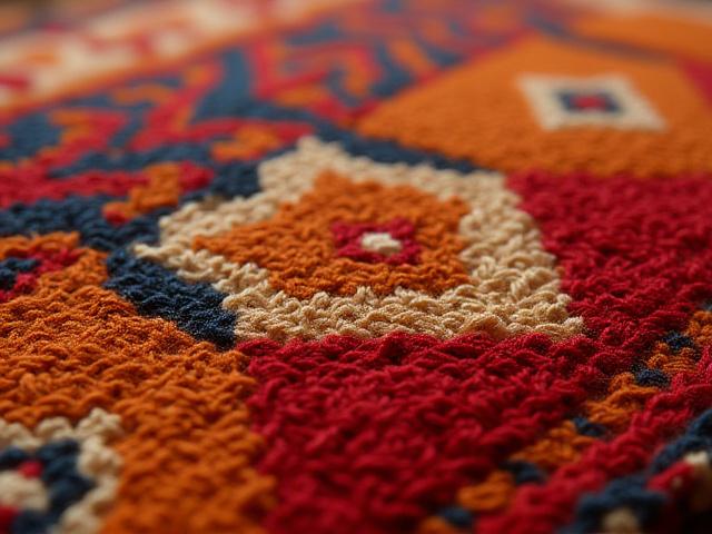 Macro shot of a richly woven textile with intricate patterns